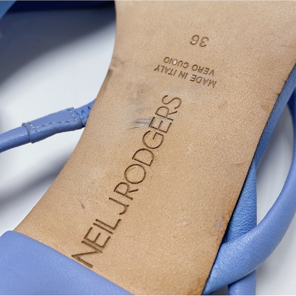 Neil J. Rodgers Janel Blue Italian Nappa Leather Kitten Heel Sandals 55mm Italy - Picture 8 of 11